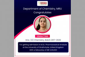 Congratulates Vinika Tyagi for getting admission in M.Sc. Pharmaceutical Analysis