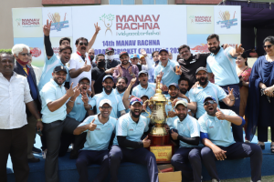 Manav Rachna lifts the Champions’ Trophy of the 14th Manav Rachna Corporate Cricket Challenge Cup